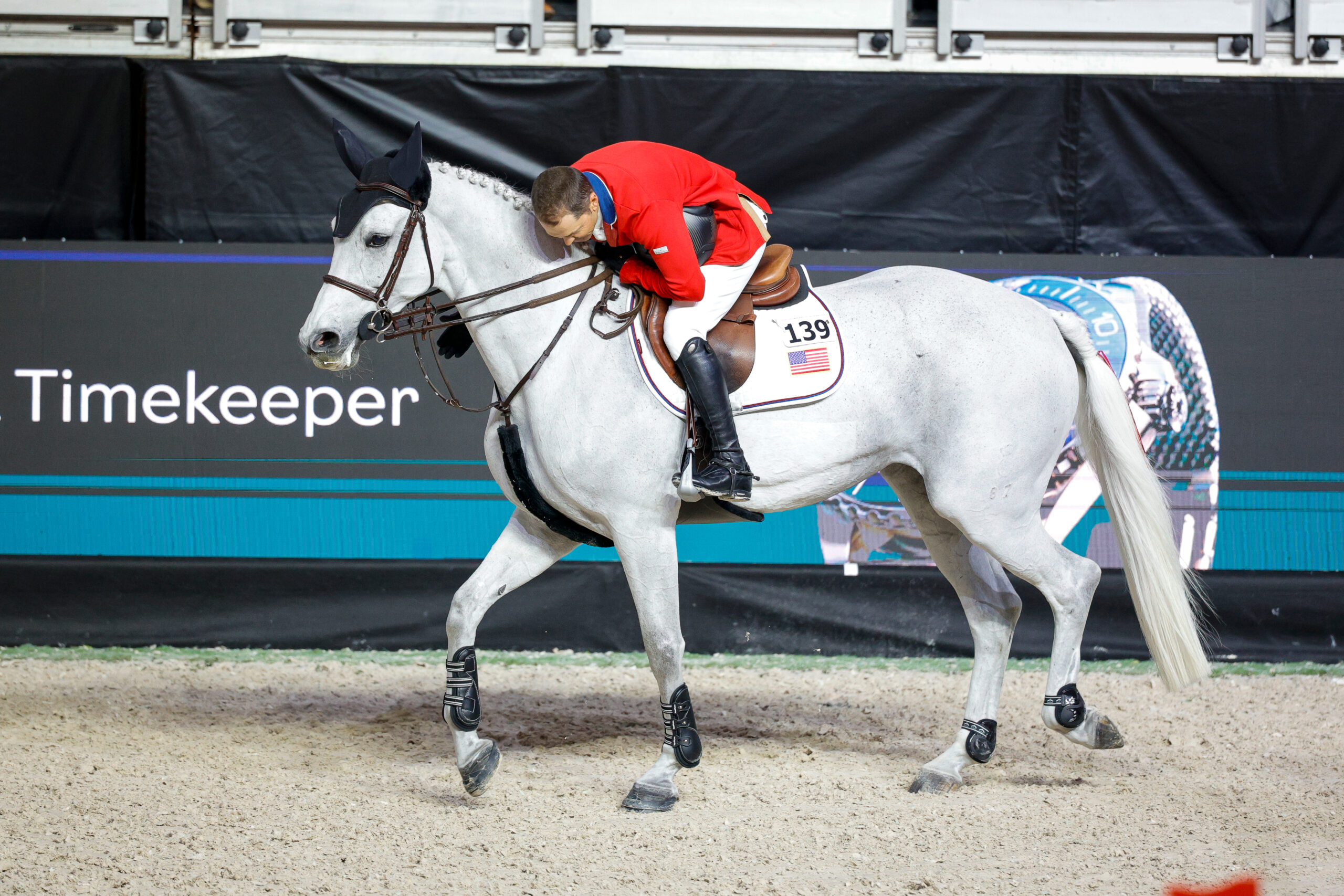 Dankbar – Kent Farrington nach Greyas entscheidender Nullrunde, mit der sie ihm seinen ersten Einzeltitel bescherte. Sportfotos-lafrentz.de/Tiffany van Halle