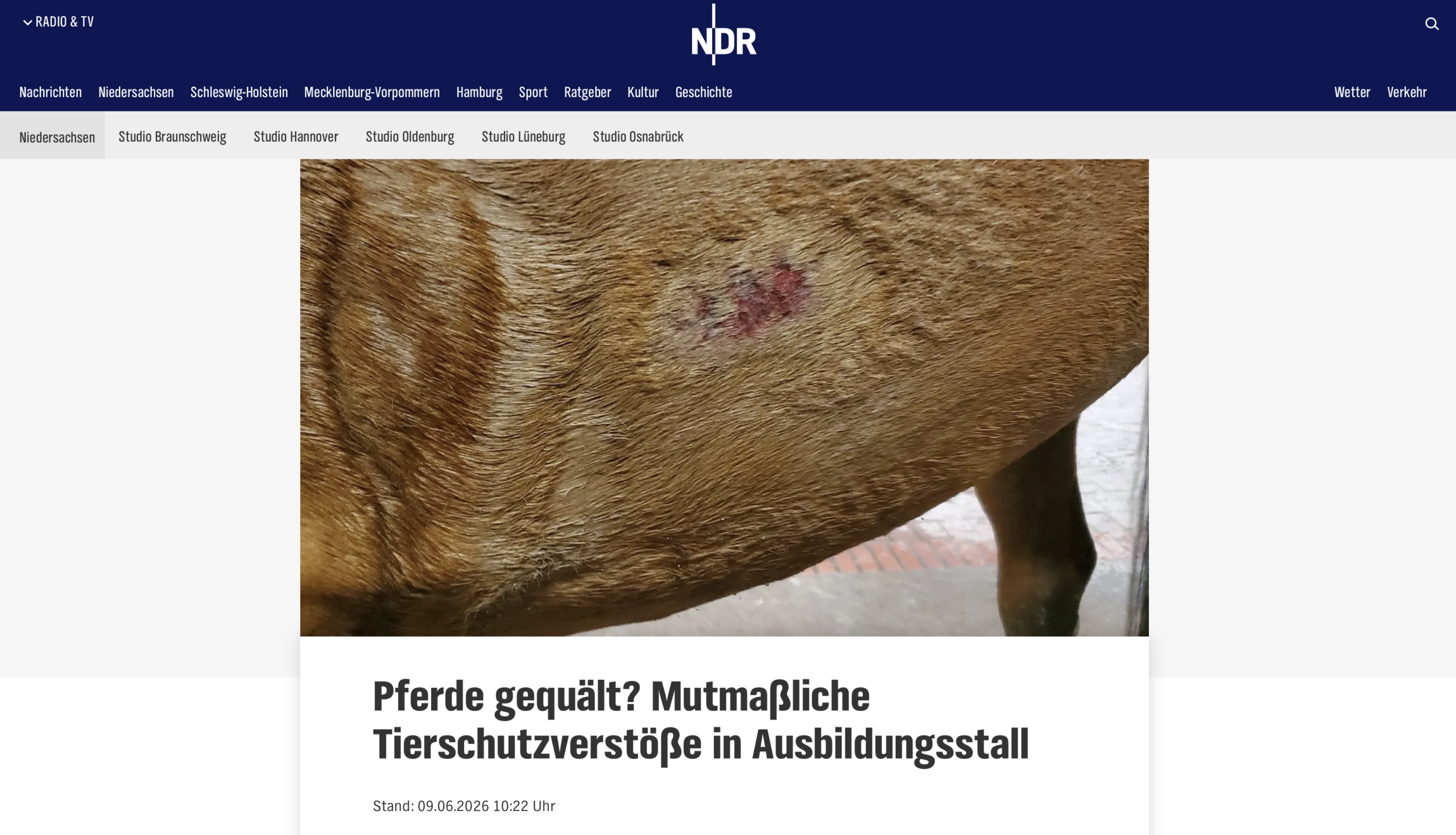 NDR berichtet über staatsanwaltliche Ermittlungen wegen mutmaßlicher Verstöße gegen das Tierschutzgesetz