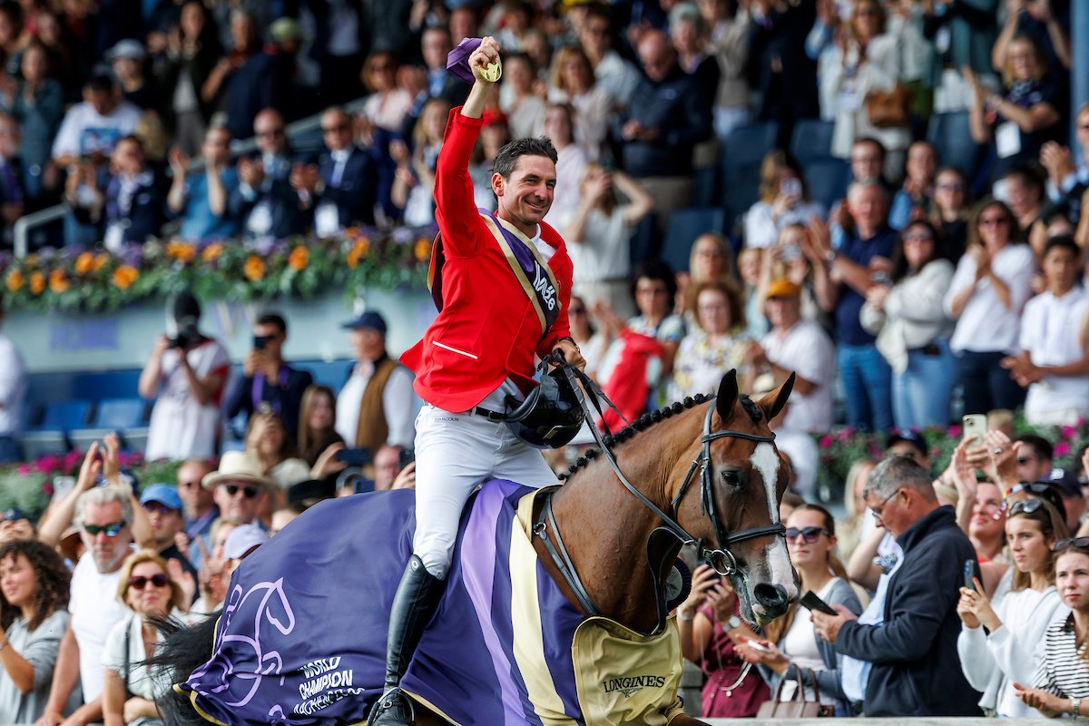 Weltmeister im Springreiten 2026: Der Schweizer Steve Guerdat und Dynamix de Belheme. Foto: sportfotos-lafrentz.de