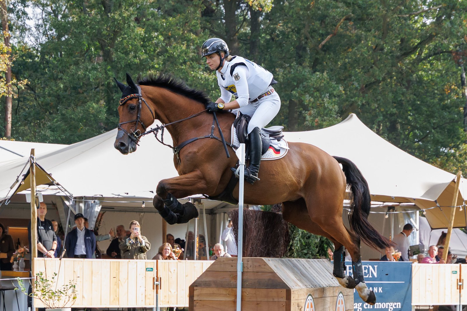 Julia Krajewski und Ero de Cantraie im Gelände von Boekelo 2026.
Foto: FEI/Libby Law Photography